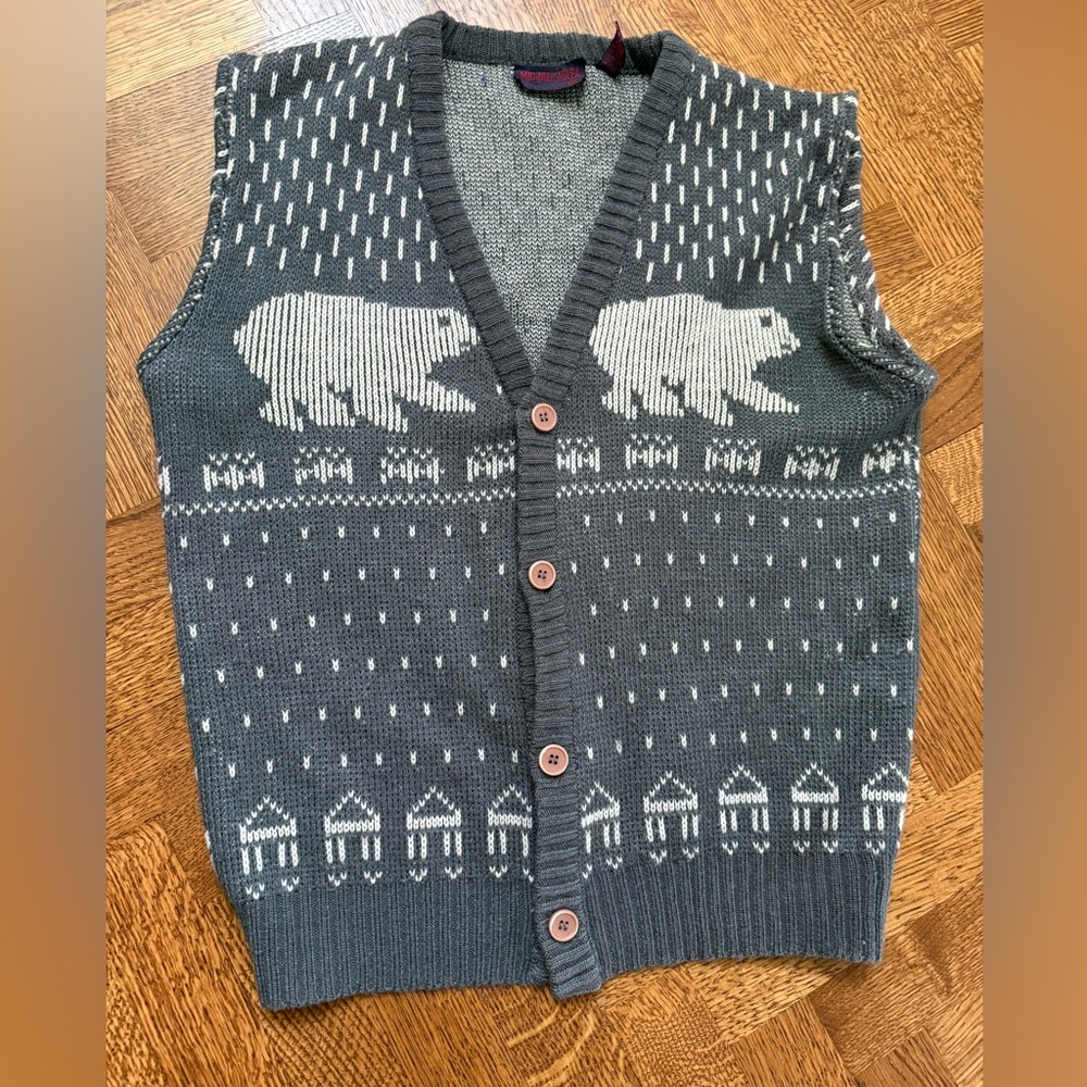 MICHAEL MILEA Vintage Sweater Vest Polar Bear‎ Novelty Whimsy Fair isle Gray M